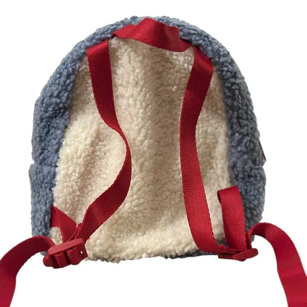 Disney Mickey Mouse Sherpa Mini Backpack Blue Cream Red Zippers M Patch